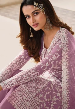 Embroidered Net Pakistani Suit in Purple