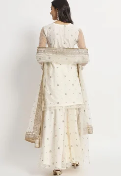 Embroidered Net Pakistani Suit in Cream