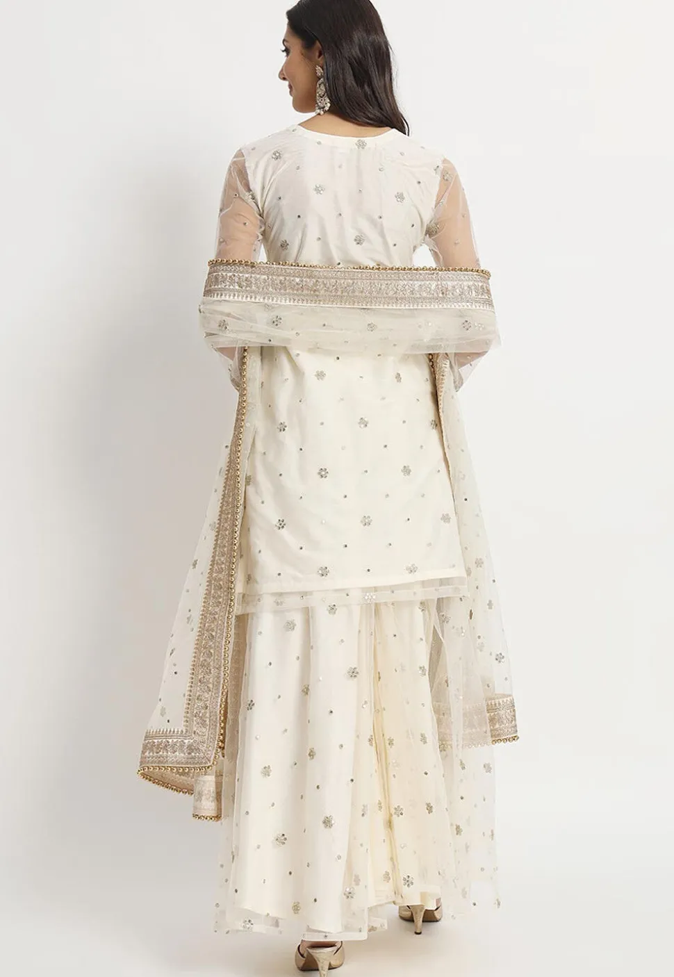 Embroidered Net Pakistani Suit in Cream