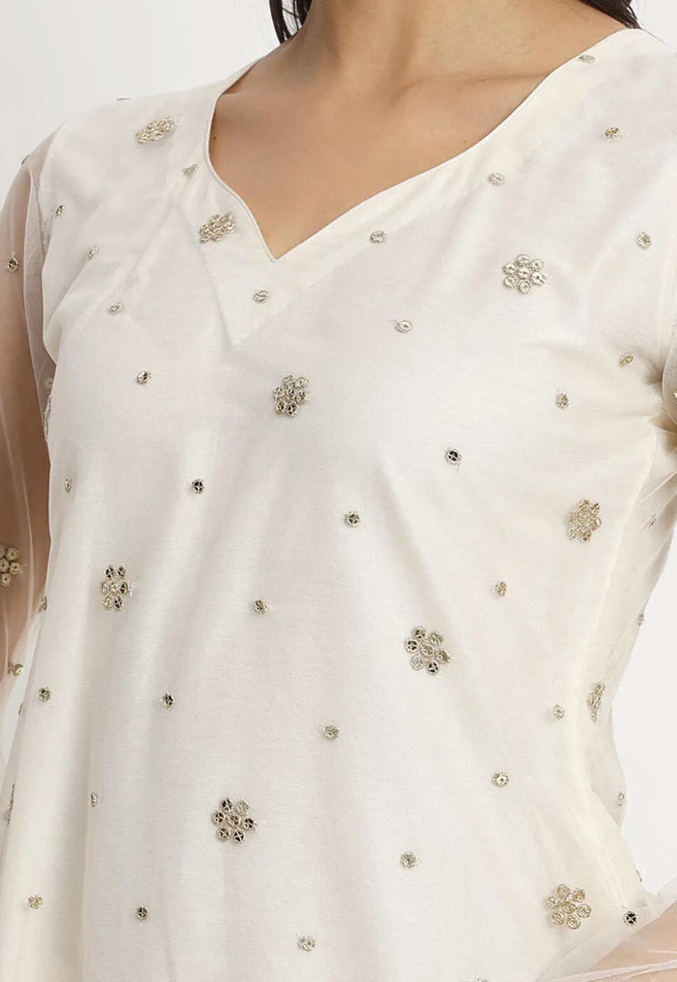 Embroidered Net Pakistani Suit in Cream