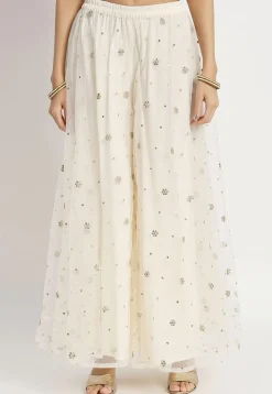 Embroidered Net Pakistani Suit in Cream