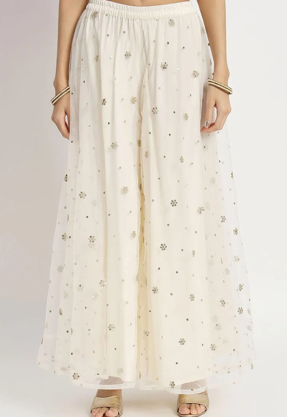 Embroidered Net Pakistani Suit in Cream