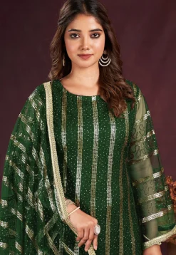Embroidered Net Pakistani Suit in Dark Green