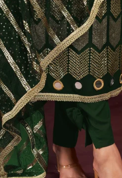 Embroidered Net Pakistani Suit in Dark Green