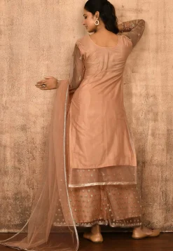 Embroidered Net Pakistani Suit in Peach