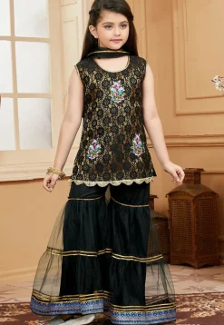 Embroidered Net Pakistani Suit in Black