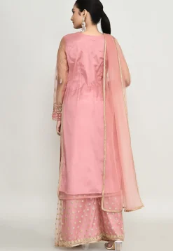 Embroidered Net Pakistani Suit in Peach