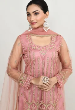 Embroidered Net Pakistani Suit in Peach