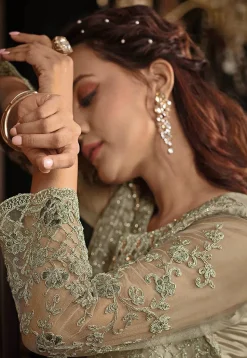 Embroidered Net Pakistani Suit in Light Green