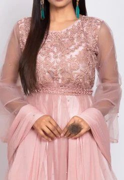 Embroidered Net Pakistani Suit in Pink