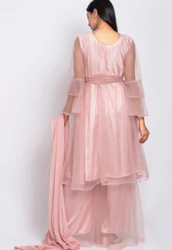 Embroidered Net Pakistani Suit in Pink