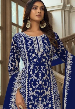 Embroidered Net Pakistani Suit in Blue