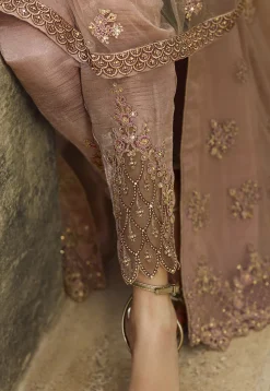 Embroidered Net Pakistani Suit in Old Rose