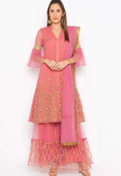 Embroidered Net Pakistani Suit in Pink
