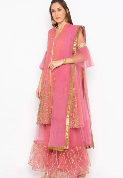 Embroidered Net Pakistani Suit in Pink