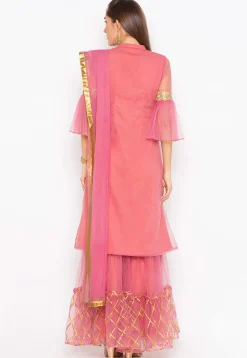 Embroidered Net Pakistani Suit in Pink
