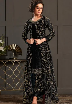 Embroidered Net Pakistani Suit in Black