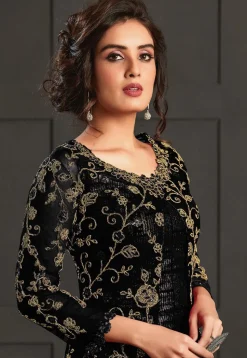 Embroidered Net Pakistani Suit in Black