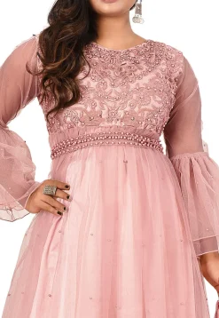 Embroidered Net Pakistani Suit in Pink