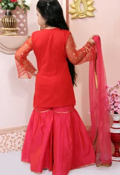 Embroidered Net Pakistani Suit in Red