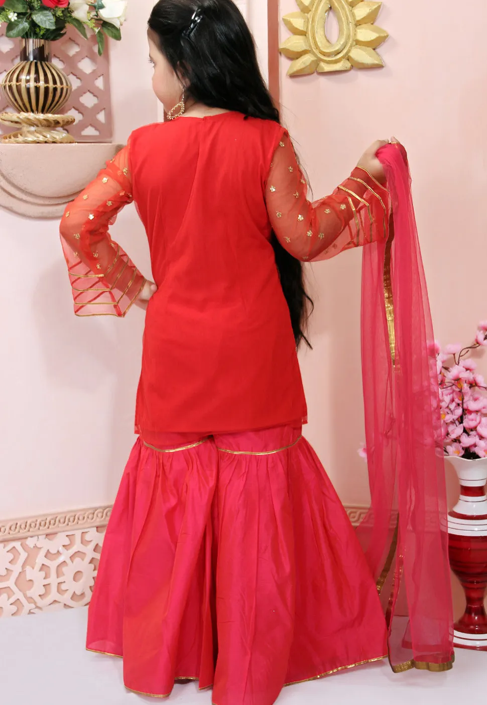 Embroidered Net Pakistani Suit in Red