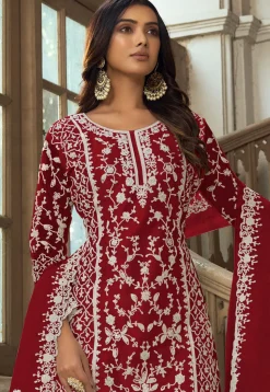 Embroidered Net Pakistani Suit in Red