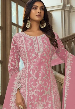 Embroidered Net Pakistani Suit in Pink