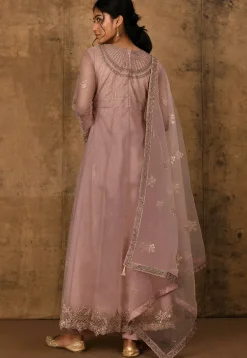Embroidered Net Pakistani Suit in Old Rose