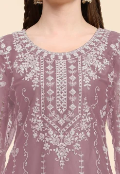 Embroidered Net Pakistani Suit in Old Rose