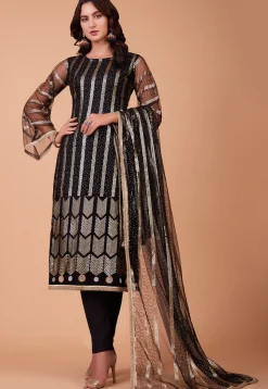 Embroidered Net Pakistani Suit in Black