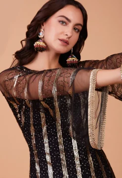 Embroidered Net Pakistani Suit in Black