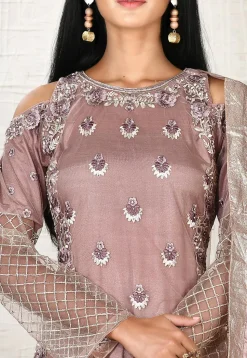 Embroidered Net Pakistani Suit in Old Rose
