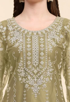 Embroidered Net Pakistani Suit in Beige