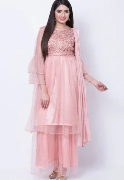 Embroidered Net Pakistani Suit in Pink