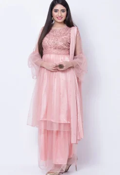 Embroidered Net Pakistani Suit in Pink