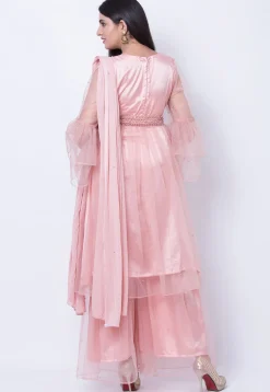 Embroidered Net Pakistani Suit in Pink
