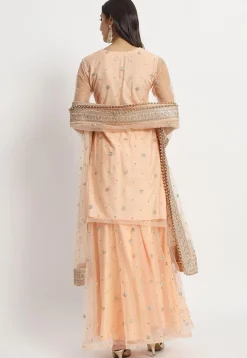 Embroidered Net Pakistani Suit in Peach