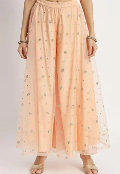 Embroidered Net Pakistani Suit in Peach