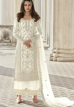 Embroidered Net Pakistani Suit in White