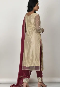 Embroidered Net Pakistani Suit in Beige