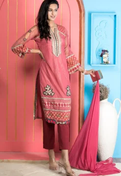 Embroidered Net Pakistani Suit in Pink