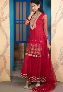 Embroidered Net Pakistani Suit in Pink