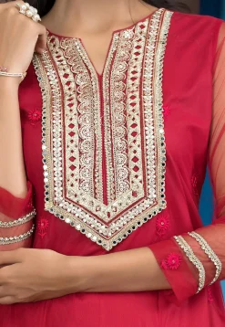 Embroidered Net Pakistani Suit in Pink