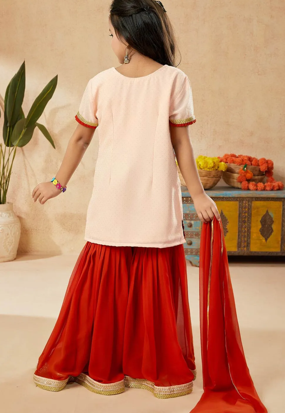 Embroidered Net Pakistani Suit in Peach