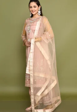 Embroidered Net Pakistani Suit in Light Pink