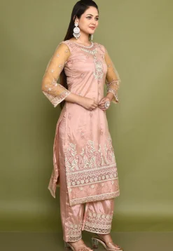 Embroidered Net Pakistani Suit in Light Pink
