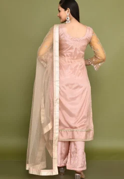 Embroidered Net Pakistani Suit in Light Pink
