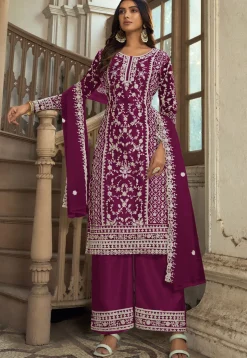 Embroidered Net Pakistani Suit in Purple