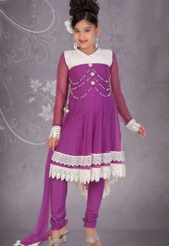 Embroidered Net Salwar Set in Purple