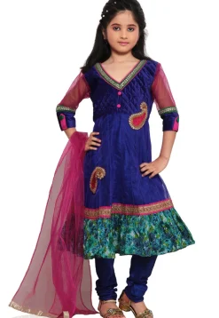 Embroidered Net Salwar Set in Royal Blue